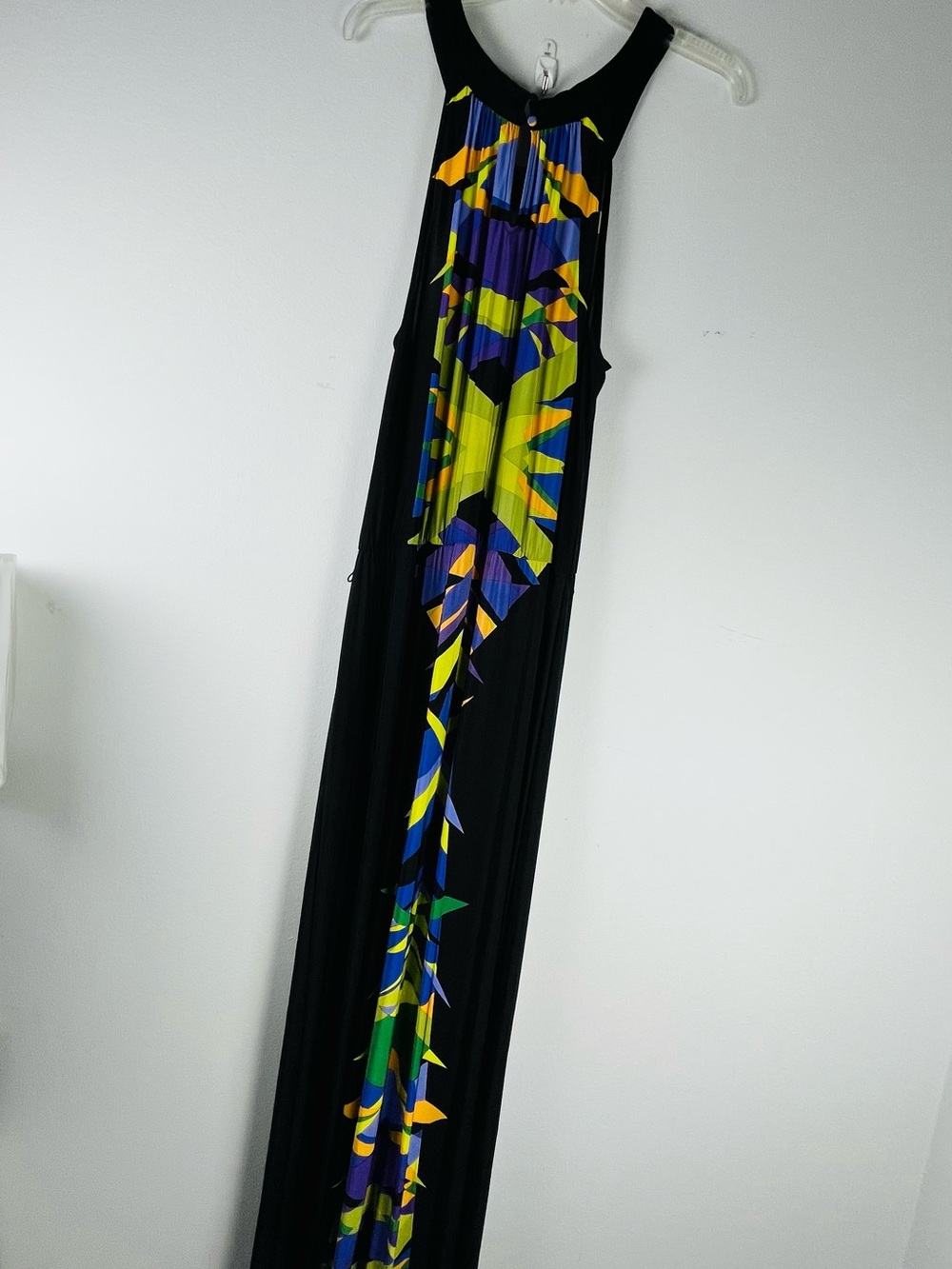 BCBGMaxAzria Black Maxi Skirt with Yellow, Blue, Green & Purple Geometric Panel